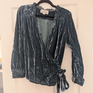 Trovata Velvet Ruffle Wrap Top